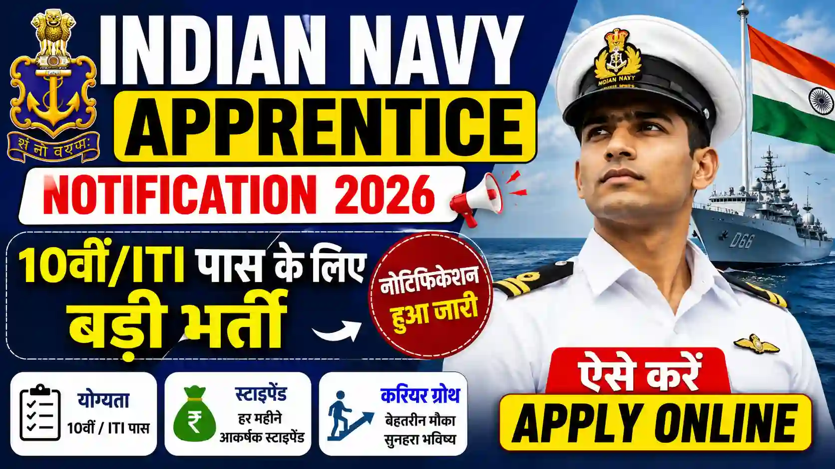 Indian Navy Apprentice Notification 2026: 10वीं/ITI पास के लिए बड़ी भर्ती, नोटिफिकेशन हुआ जारी