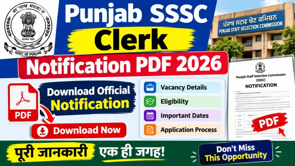 Punjab SSSC Clerk Notification PDF 2026: Download Official Notification, Check Vacancy, Eligibility, Important Dates & Application Details