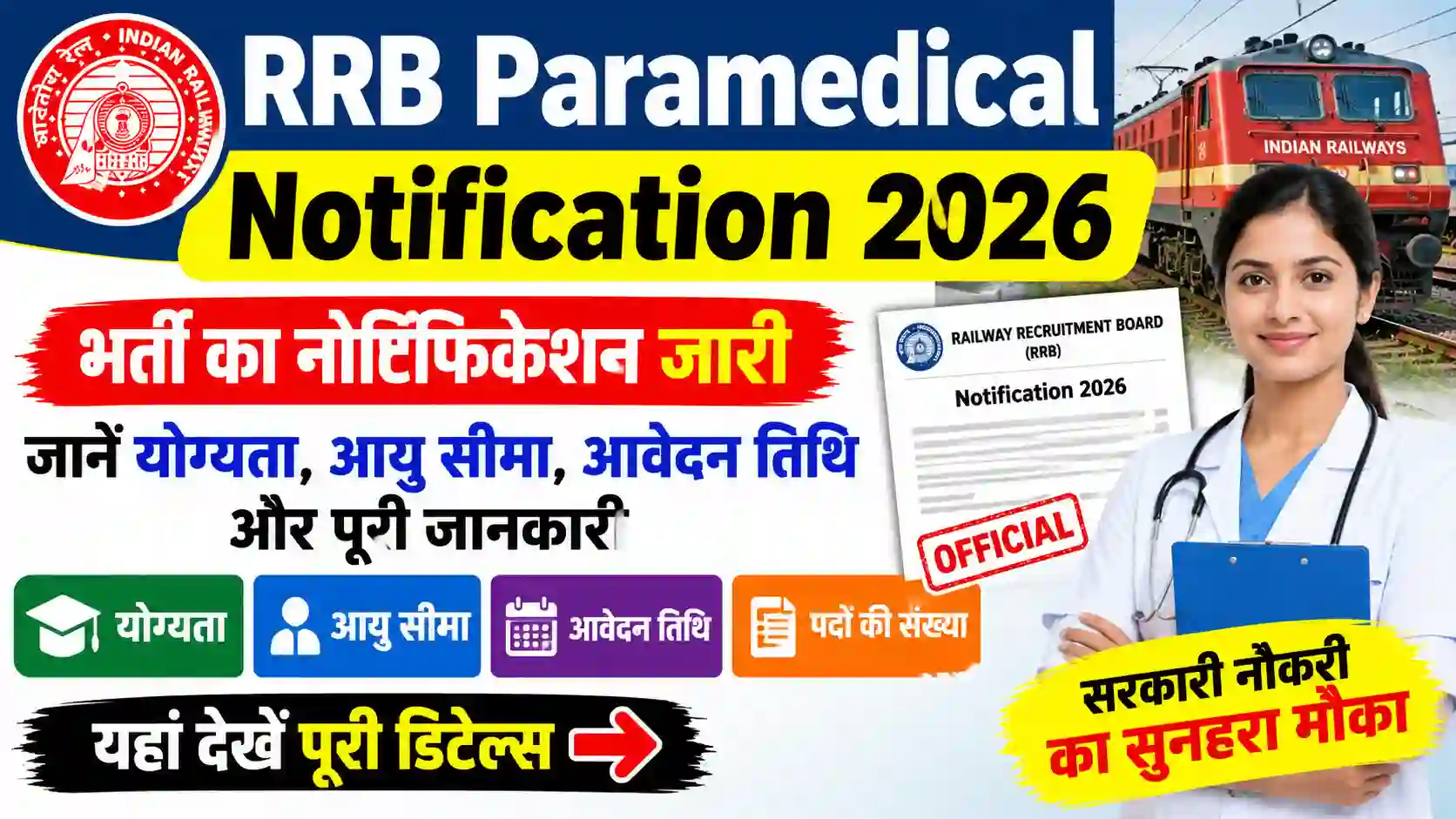 RRB Paramedical Notification 2026: भर्ती का नोटिफिकेशन जारी, जानें योग्यता, आयु सीमा, आवेदन तिथि और पूरी जानकारी